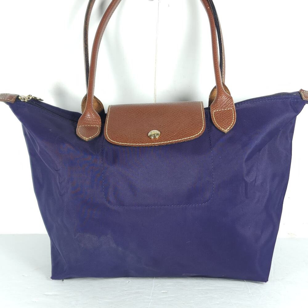 Longchamp Le Pliage Eggplant Nylon Medium Top Handle Travel Tote Purse Handbag - Picture 2 of 16
